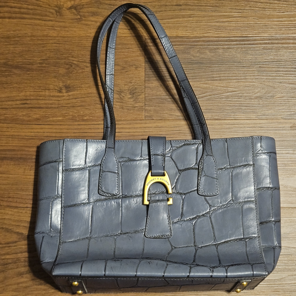 Dooney & Bourke Steel Blue Crocodile-Embossed Small Shannon Tote Bag